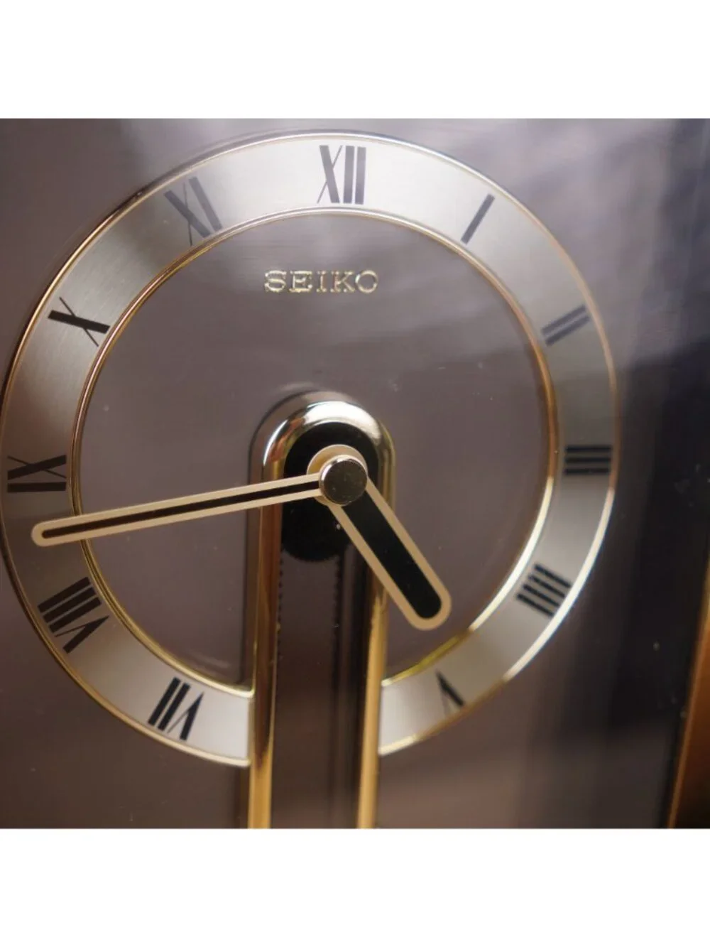 Vintage Seiko Mantel Clock Desk Table Top Roman Numeral Gold Brass Made In Japan